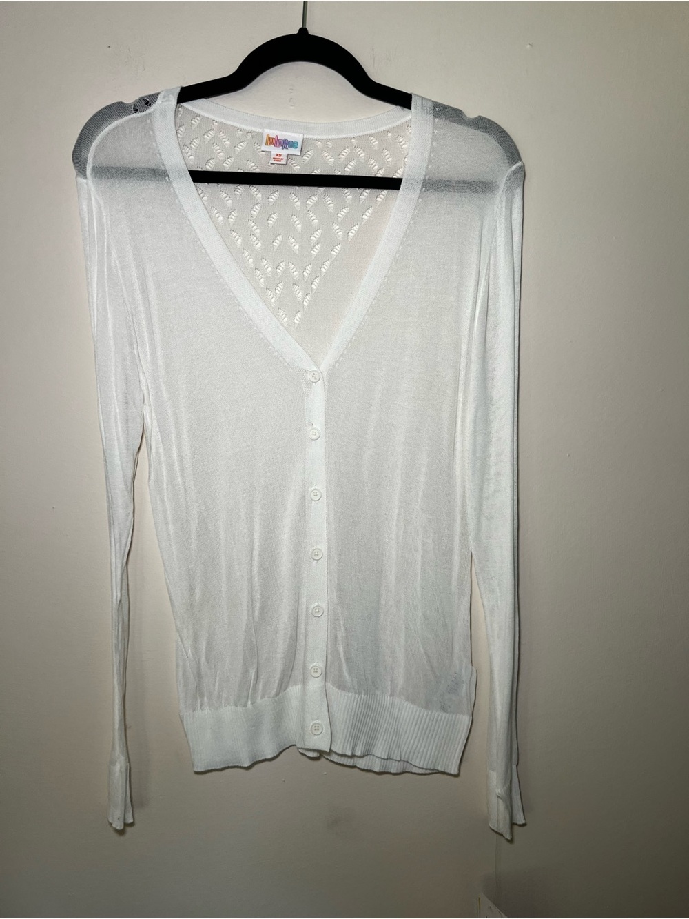 LuLaRoe Cheryl White V-Neck Button Cardigan